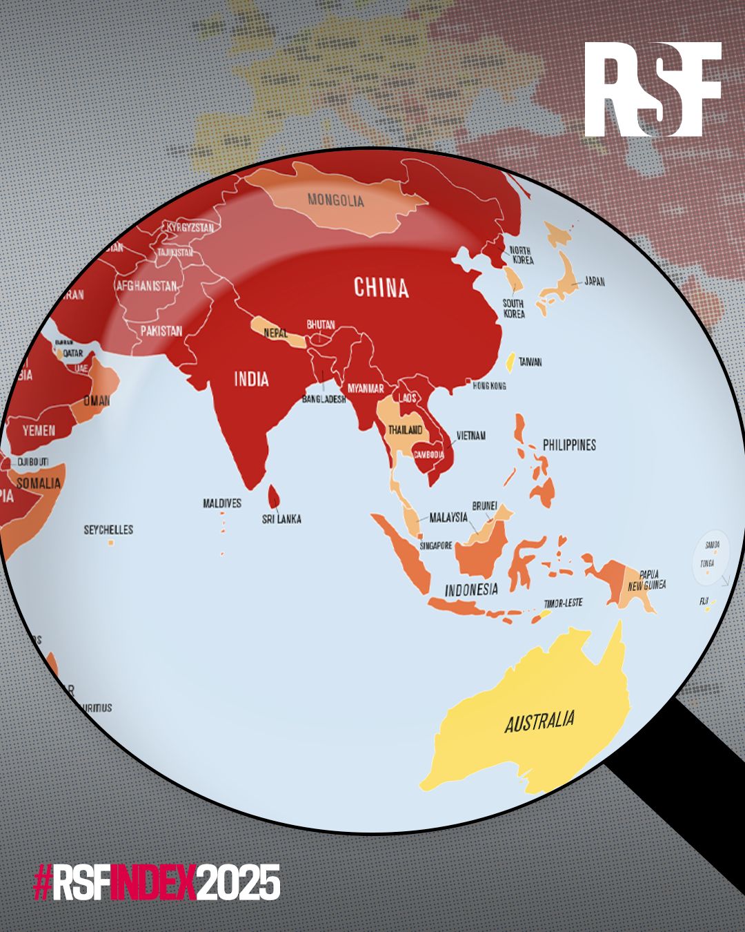 Lage der Pressefreiheit 2025 von Reporter ohne Grenzen (Bild RSF)
