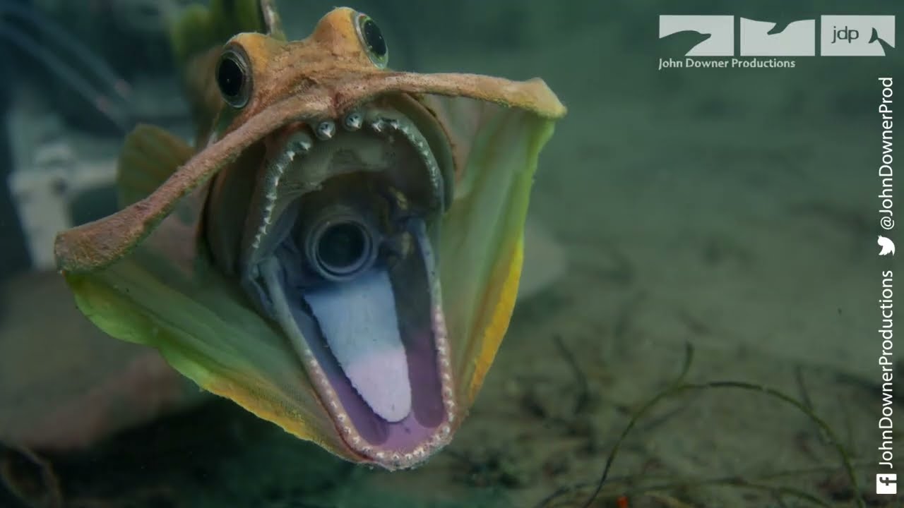 Mouth wrestling between rivals of the huge-mouthed sarcastic fringehead species has been described as looking like kissing. (Photo: John Downer Productions)