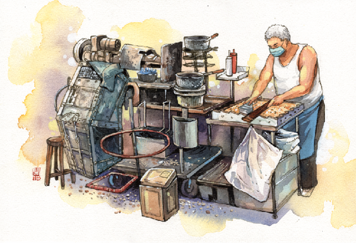 Stand de riz soufflé (peinture de Cheng Kai-hsiang)