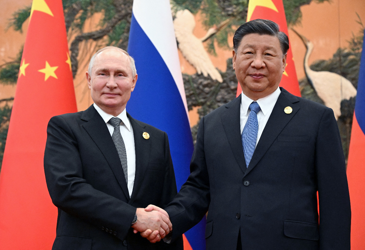 Le président russe Vladimir Poutine s'est rendu à Pékin où il a rencontré le président chinois Xi Jinping le 18 octobre (Image : Reuters)