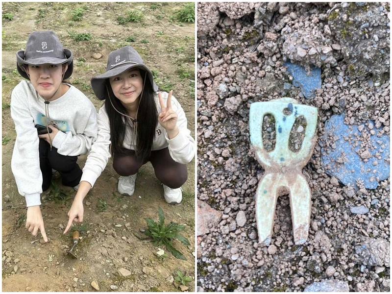Deux étudiantes taïwanaises en archéologie découvert début 2024, lors de fouilles archéologiques dans le comté de Hualien, un objet en jade vieux de 2700 ans (photo : FB de la faculté d'archéologie de l'Université Tsinghua)