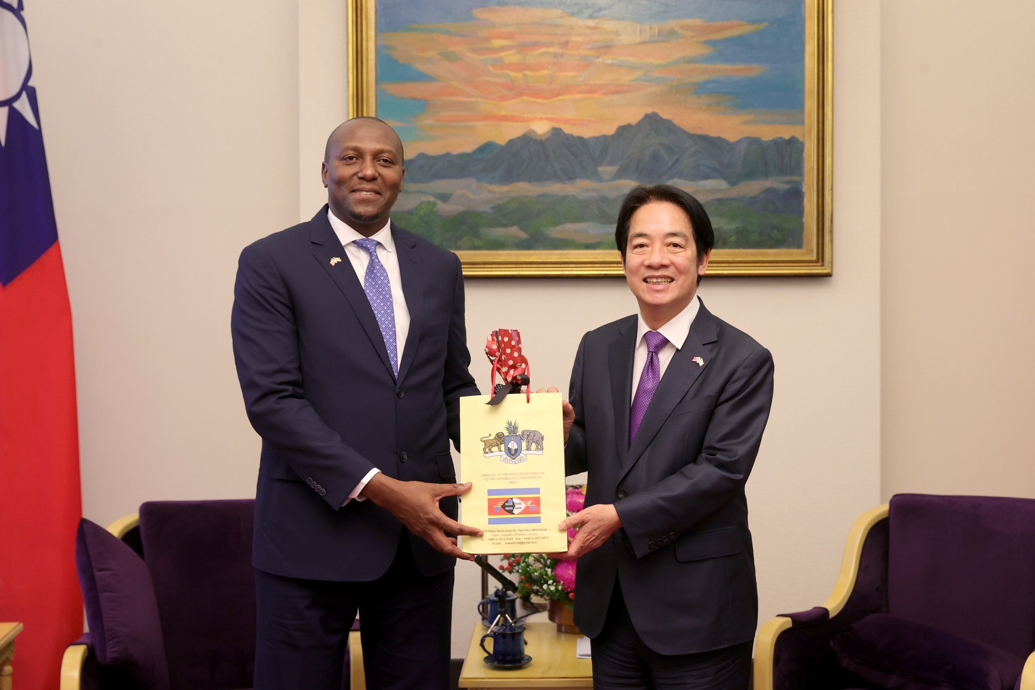 Le vice-président Lai Ching-te reçoit le Premier ministre swazi au palais présidentiel (photo présidence)