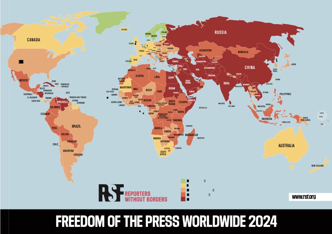 Liberté de la presse 2024 publié par RSF (Image rapport du RSF)