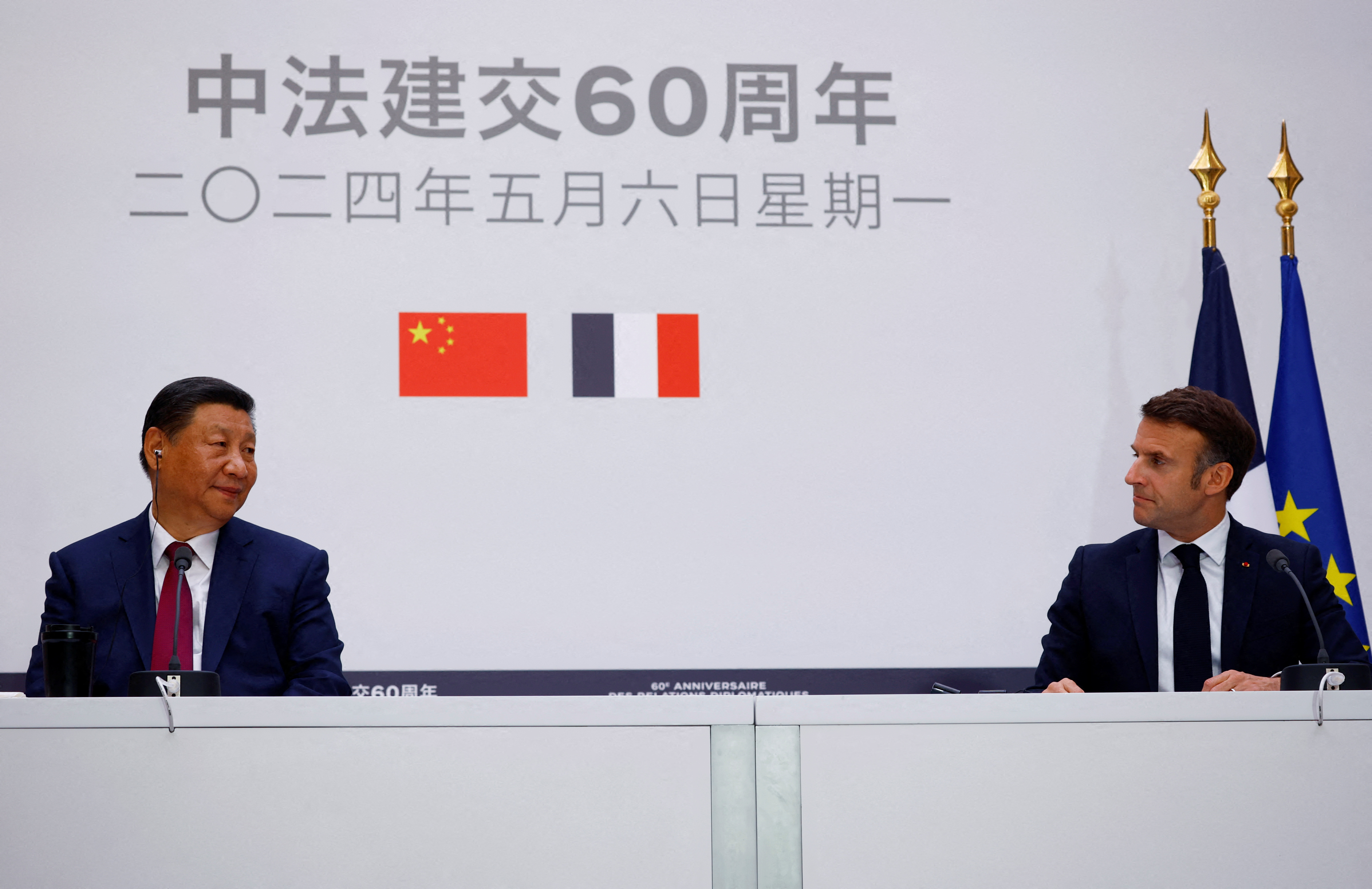 Conférence de presse commune entre Xi Jinping et Emmanuel Macron (photo : AFP)