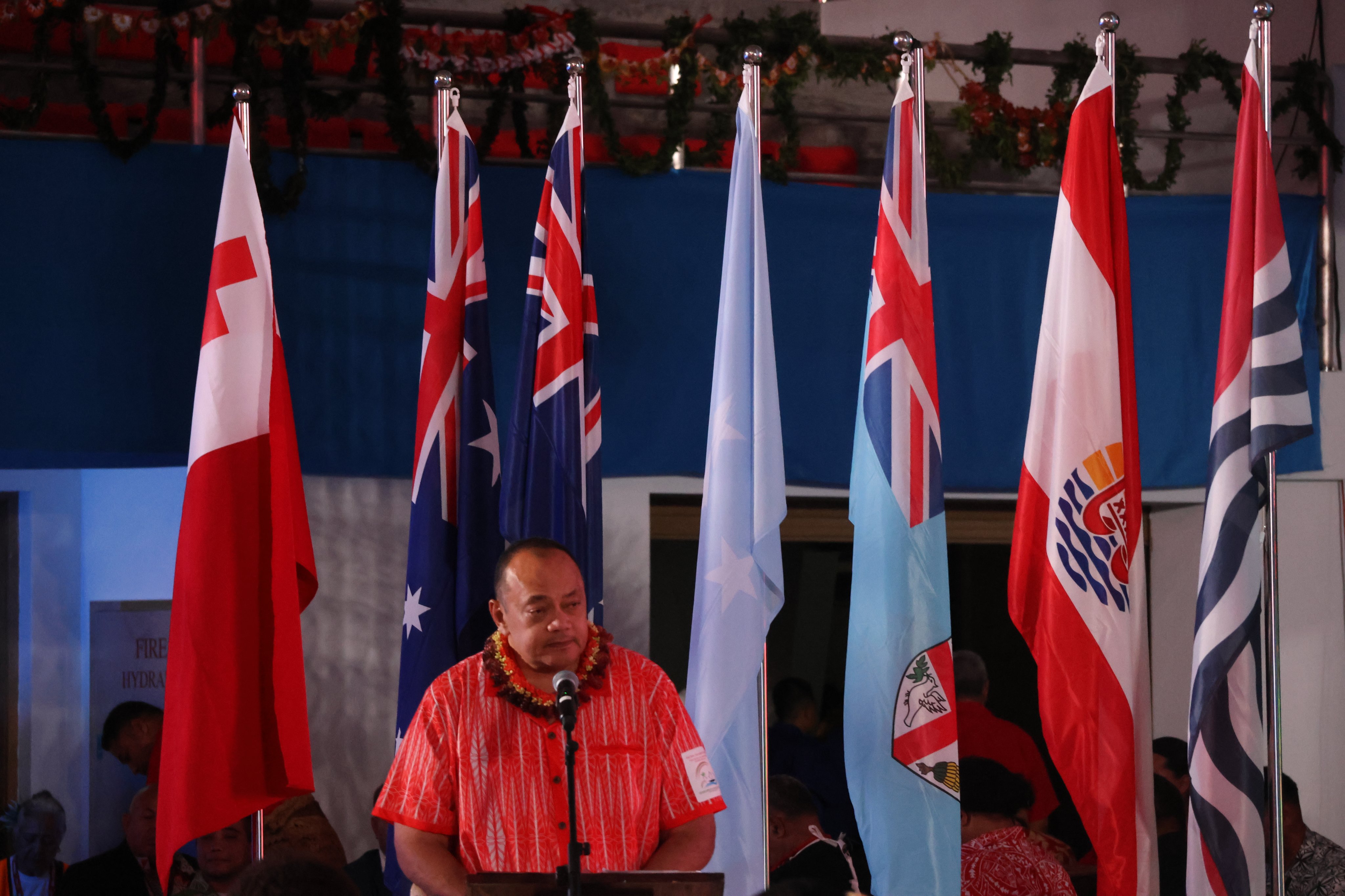 Le Premier ministre des Tonga Siaosi Sovaleni au 53e sommet du Forum des îles du Pacifique (Image : Plateforme X)