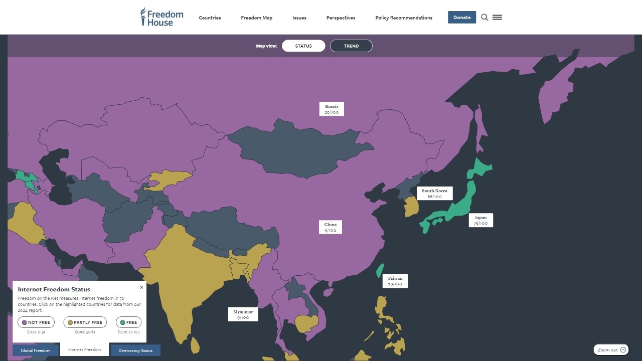 Taïwan 1er en Asie et 7e dans le monde en matière de liberté sur internet selon le classement de Freedom House (Image : Freedom House)