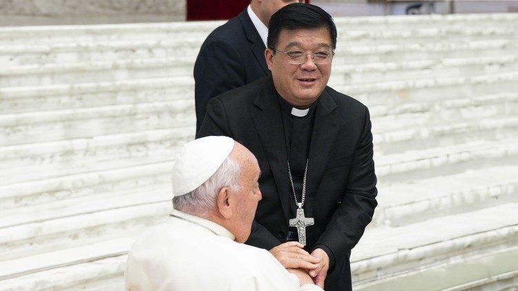 Un évèque chinois serre la main au Pape, la semaine dernière (photo : site internet du Vatican)