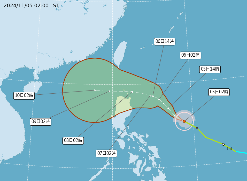 La tempête tropicale Yinxing se transforme en typhon mais ne devrait pas impacter directement Taïwan (Image : Direction centrale de météorologie)