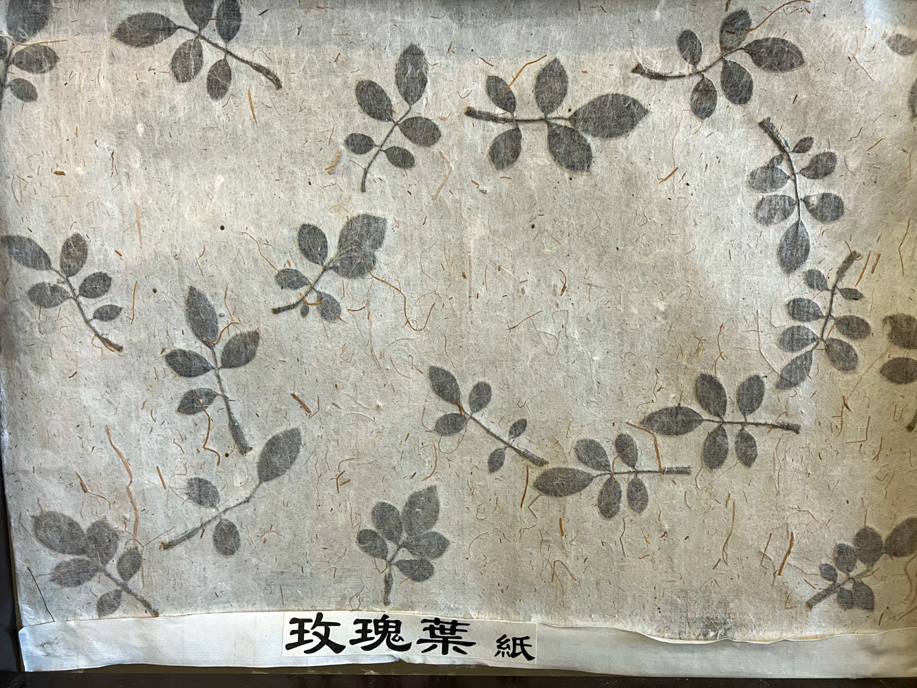 incrustation de feuilles de roses dans du papier artisanal, Goang Xing Paper Mill (photo : Sasa)