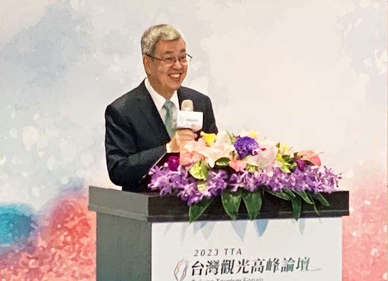 천지엔런(陳建仁) 중화민국 행정수반이 오늘(17일) 교통부 관광서(觀光署 Tourism Administration)가 주최하는 ‘2023 관광포럼’에 출석해 치사를 하고 있다. - 사진: RTI