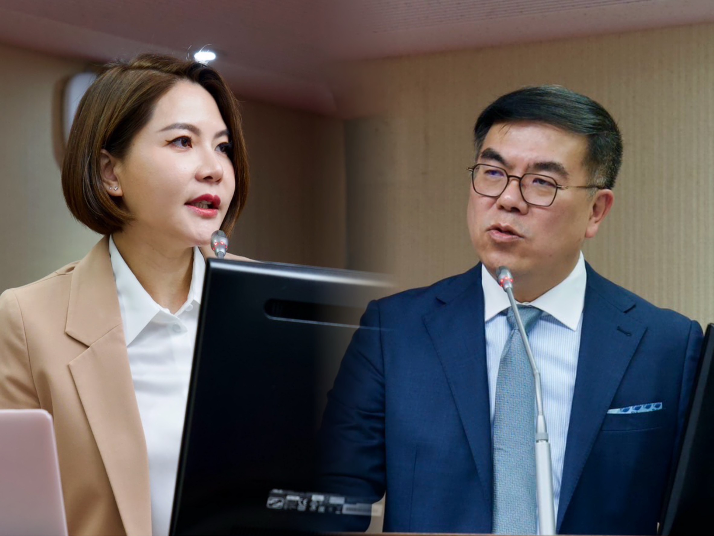 펑치밍 환경부장관(우)이 천칭후이(陳菁徽, 좌) 국민당 의원의 질의에 대해 대답하는 과정에서 정부의 에너지 정책은 방향을 바꾸지 않았다고 말했다. - 사진: Rti