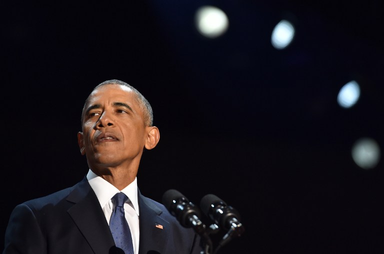 美國總統歐巴馬10日晚間在芝加哥發表告別演說，在向全美民眾說再見之際，他也表示不會放棄自己對美國前進改革的看法。(AFP)