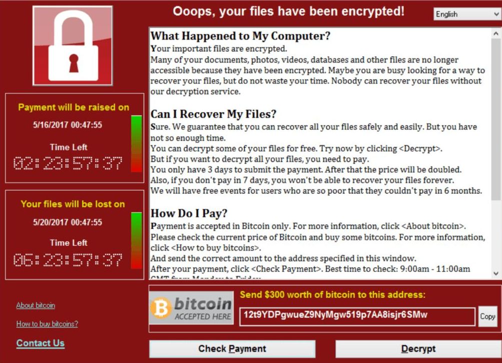 電腦勒索病毒WannaCry肆虐全球。(網路圖片)