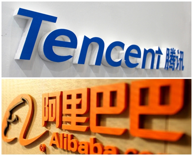 中國近期對網路巨頭高舉「反壟斷法」大旗，中國兩大網路巨擘騰訊控股和阿里巴巴成為待宰肥羊。(合成圖)
