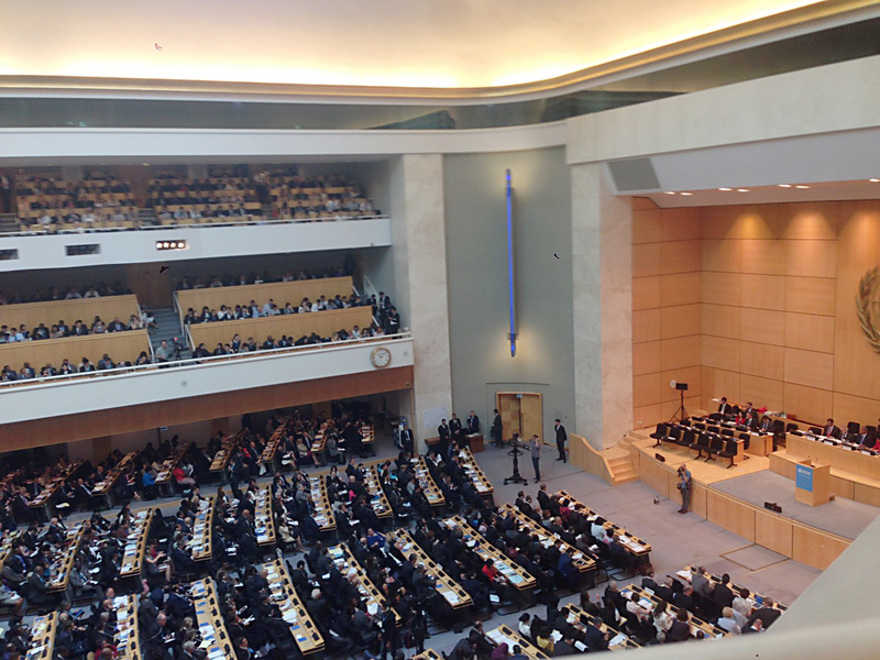 世界衛生大會（WHA）22日在日內瓦開幕，圖為WHA大會會場。<br />(圖：中央社)