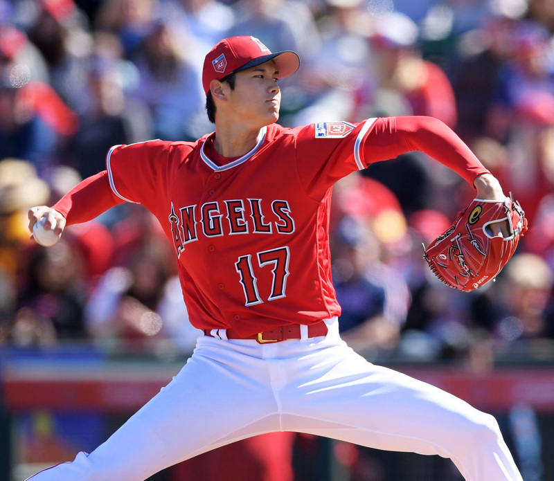 效力美國職棒大聯盟MLB洛杉磯天使隊的日籍二刀流球星大谷翔平(Ohtani Shohei) 。（共同社提供）(圖：中央社)