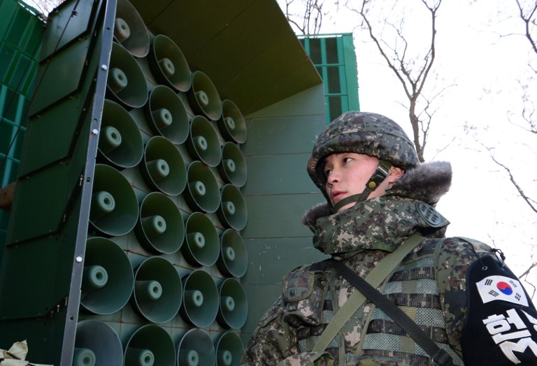 圖為南韓的高分貝心戰宣傳廣播。(資料照片/AFP)