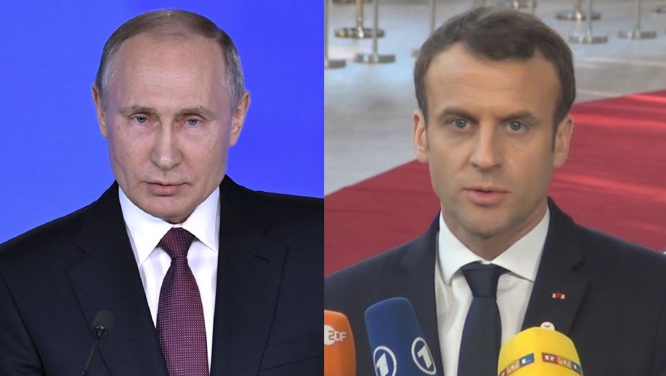 俄羅斯總統蒲亭(Vladimir Putin)及法國總統馬克宏(Emmanuel Macron)。(合成圖)