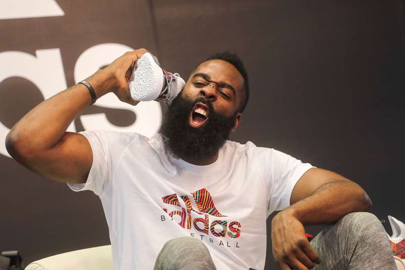 中國反NBA 哈登改口挺言論自由，圖為哈登（James Harden）訪台時資料照。<br />(圖：中央社)