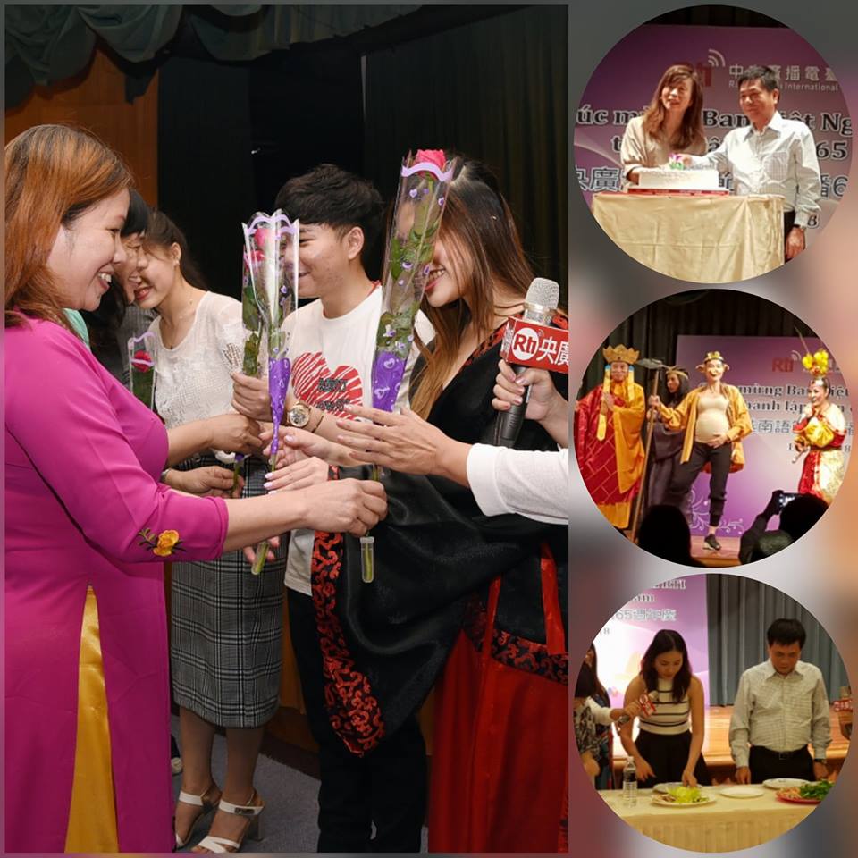 財團法人中央廣播電台越南語節目開播今年屆滿65週年，8日舉辦慶祝活動，邀請國內越南籍新住民聽友一起同樂，更有來自越南的海外聽友透過影片獻上祝褔，期許央廣越語節目能持續製作好的內容，陪伴他們的成長。(江昭倫 攝)