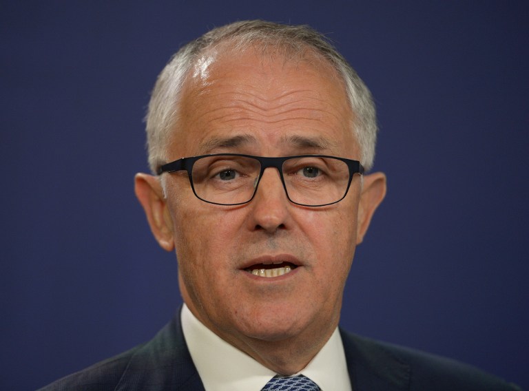 澳洲前總理滕博爾(Malcolm Turnbull)批評中方採用「戰狼」手段，阻撓澳洲產品進入中國市場。(AFP檔案照片)