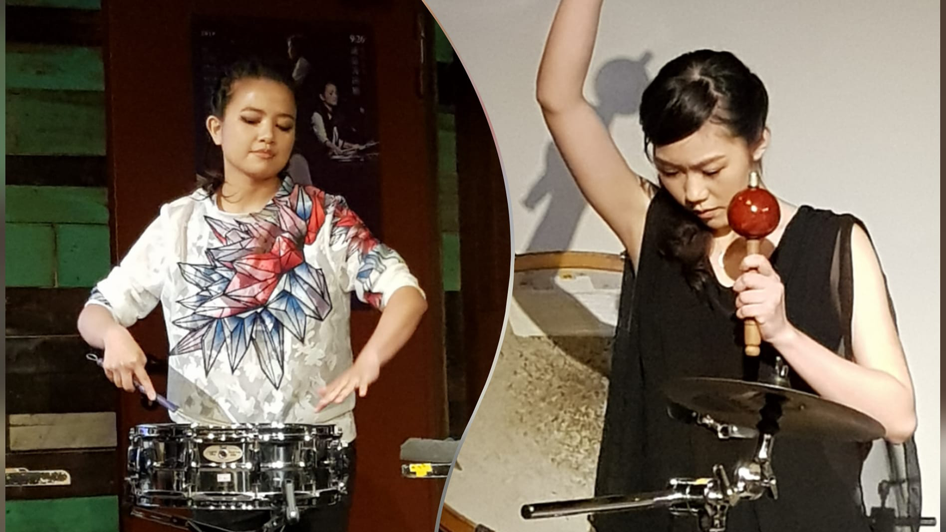 朱宗慶給年輕人舞台，力捧戴含芝(左)、陳妍臻(右)兩位新秀。（江昭倫 攝）