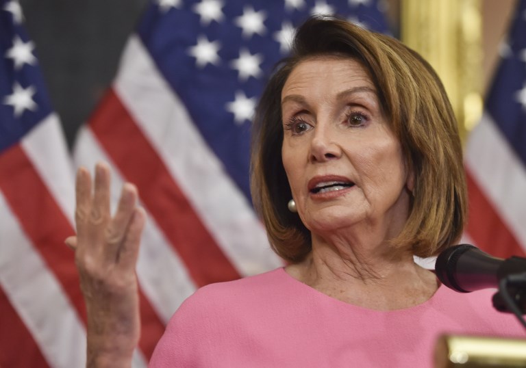美國眾議院議長裴洛西(Nancy Pelosi)13日發表聲明，代表聯邦眾議院祝賀連任的總統蔡英文。 (AFP)
