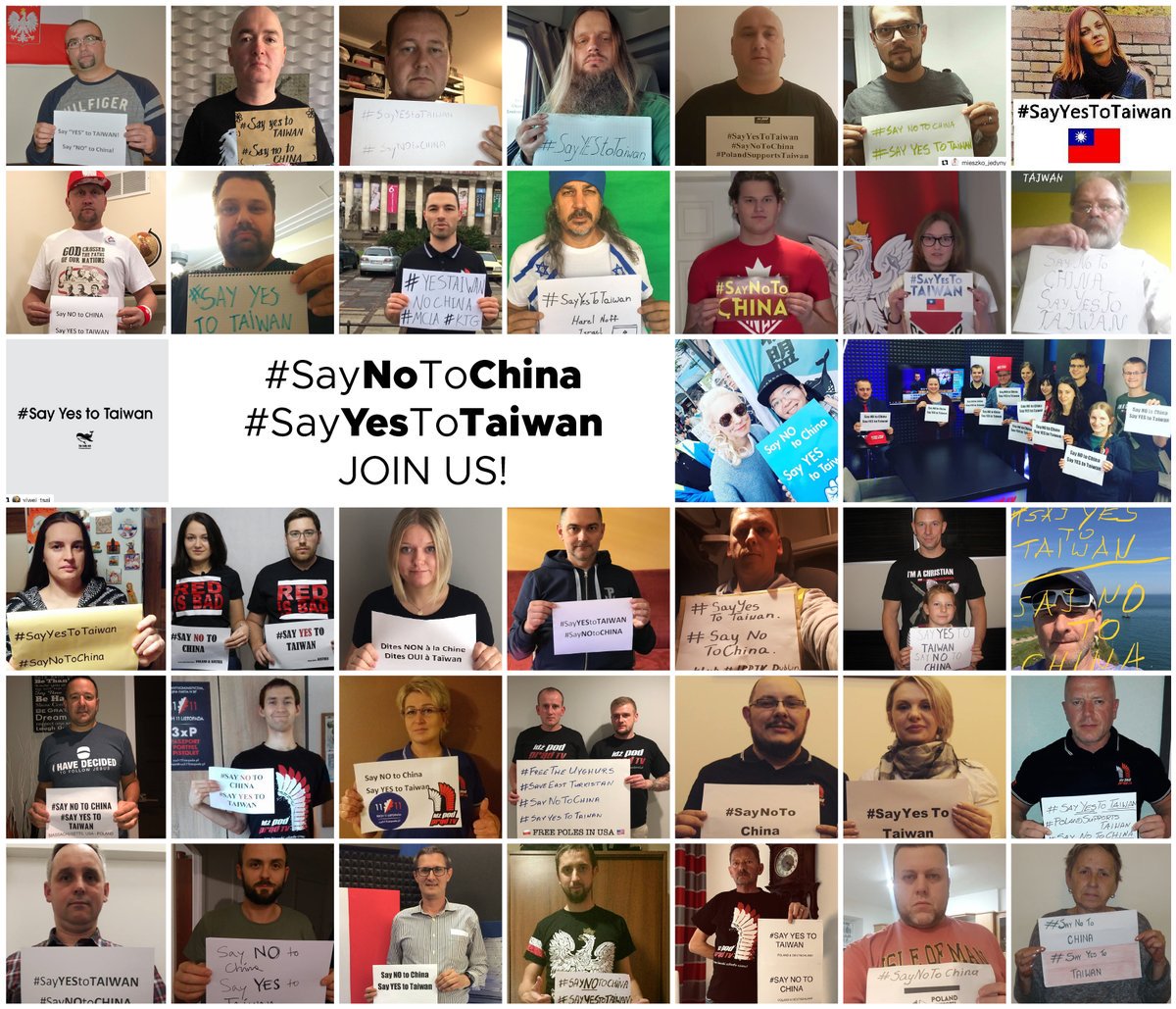 波蘭一個電視節目上月公開支持台灣獨立，如今引起網路浪潮，多國民眾紛紛在社群媒體分享舉起標語牌支持台灣的照片或影片，且在貼文標註 「對台灣說好」、「對中國說不」。(圖：沈漢娜推特)