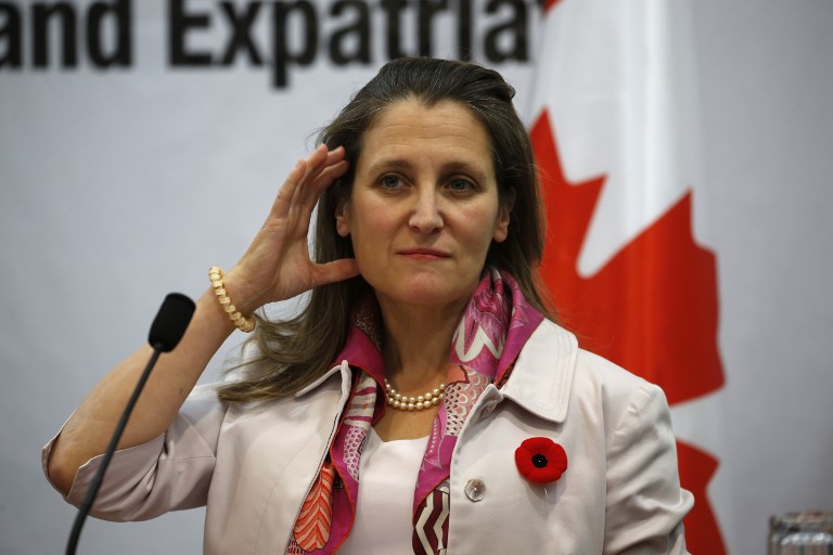 加拿大總理杜魯道(Justin Trudeau)18日任命方慧蘭(Chrystia Freeland,圖)為首位女財政部長。 (AFP)