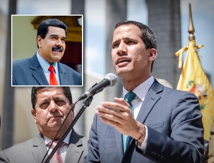 委內瑞拉總統馬杜洛(Nicolas Maduro)總統(小圖)和反對派領袖瓜伊多(Juan Guaido)。(Twitter/RTI合成)