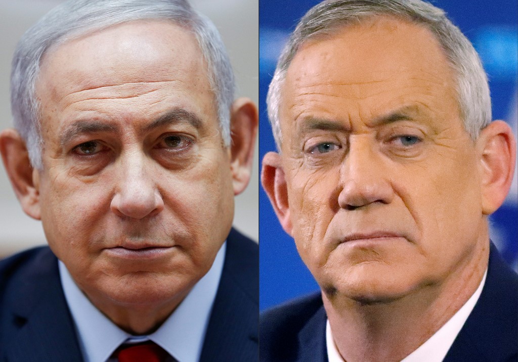 以色列總理尼坦雅胡(Benjamin Netanyahu)(左)、以色列輪替總理甘茨(Benny Gantz) (AFP)