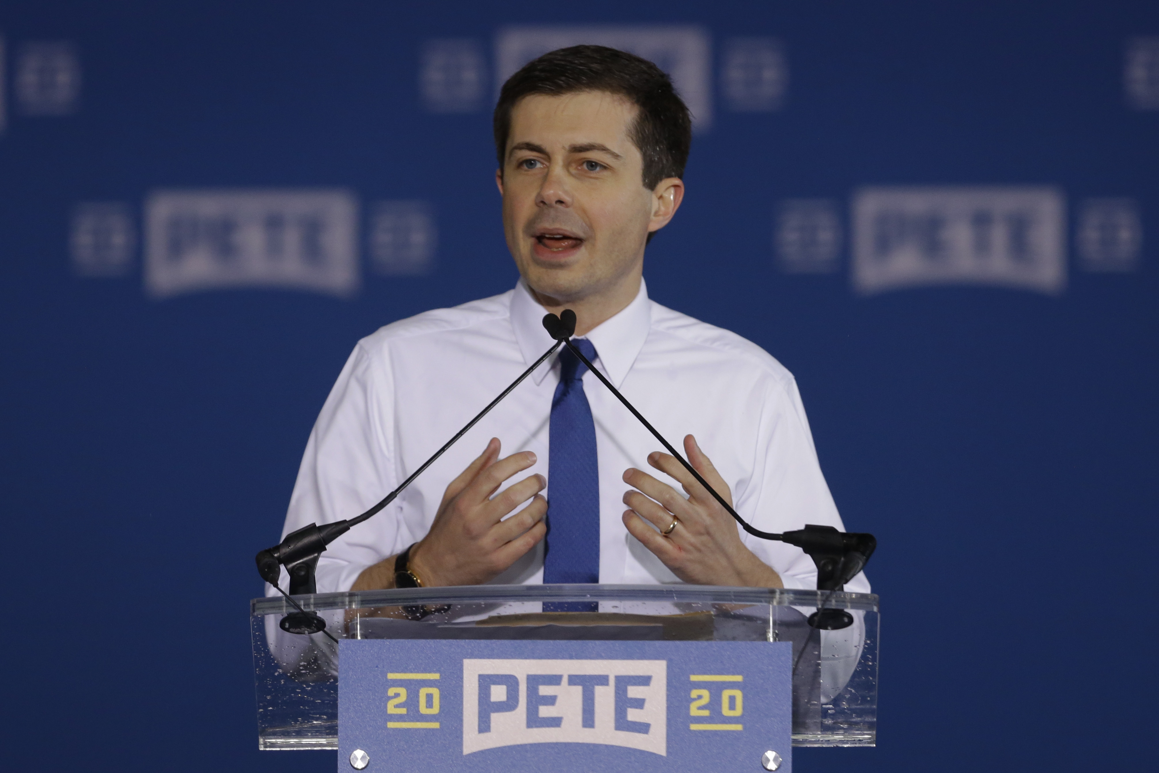 美國印第安納州南本德市(South Bend)市長布塔朱吉(Pete Buttigieg)14日正式宣布參與總統大選。 (AP/達志影像)