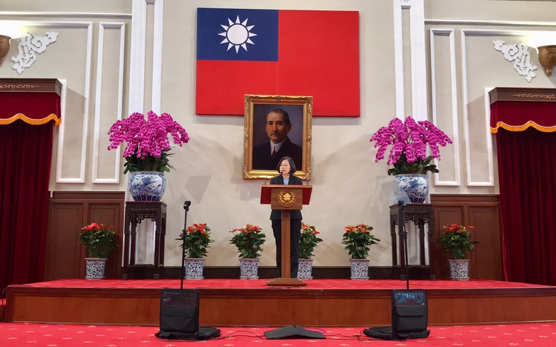 總統蔡英文上午召開國安高層會議，並在總統府大禮堂主持會後記者會。(圖：中央社)