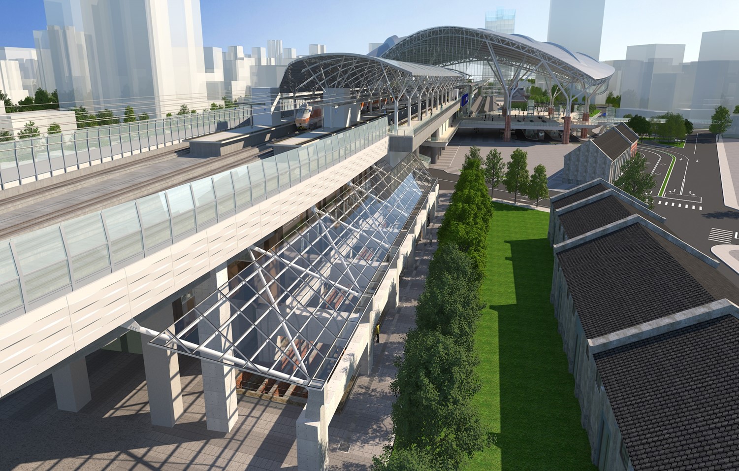 鐵道局變更車站設計，現地保留維修機坑遺址。(鐵道局模擬)