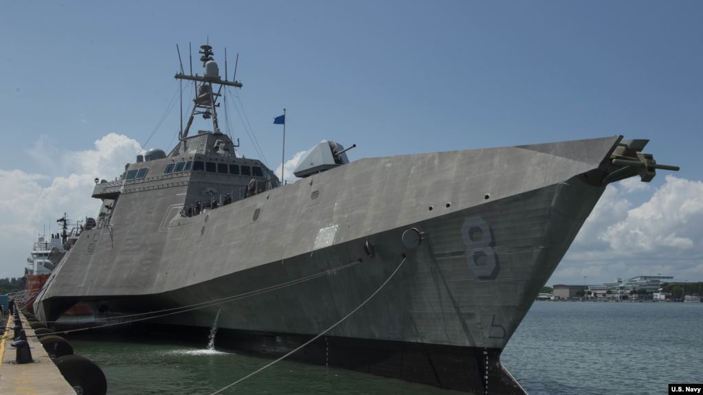 美國「蒙哥馬利號」(USS Montgomery)近岸作戰艦2019年7月6日抵達新加坡。（美國海軍圖片）