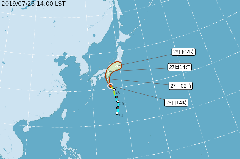 輕度颱風百合，已於今日凌晨登陸日本關西一帶，赴日請多留意颱風及航班資訊。（圖：氣象局）