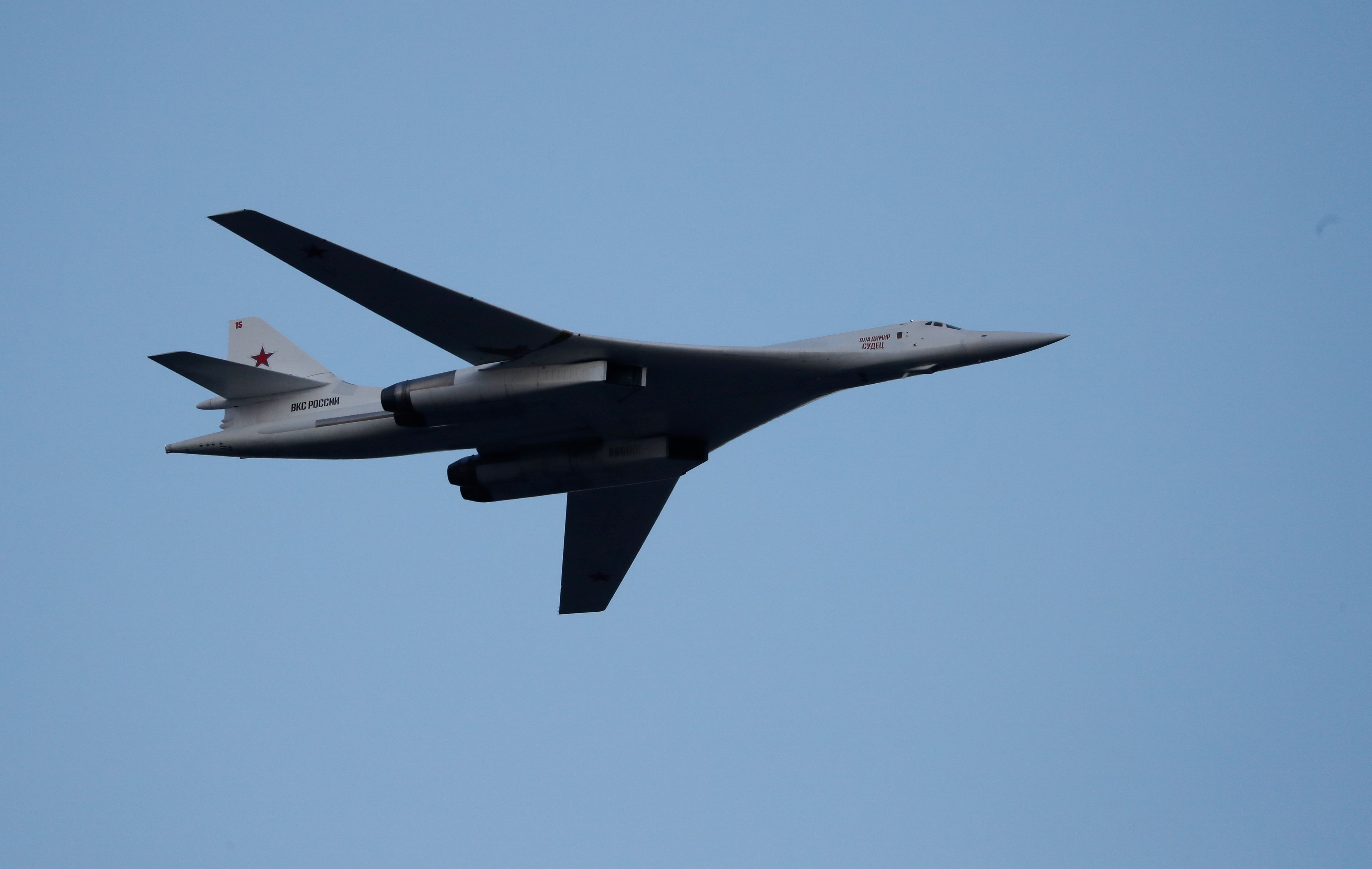 圖為俄羅斯攜帶核彈的Tu-160轟炸機。(路透社/達志影像)