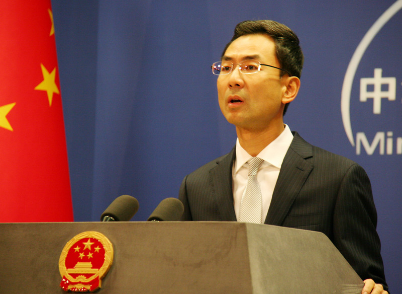 中國外交部發言人耿爽15日指控英國助長香港的動亂。(圖：中央社)