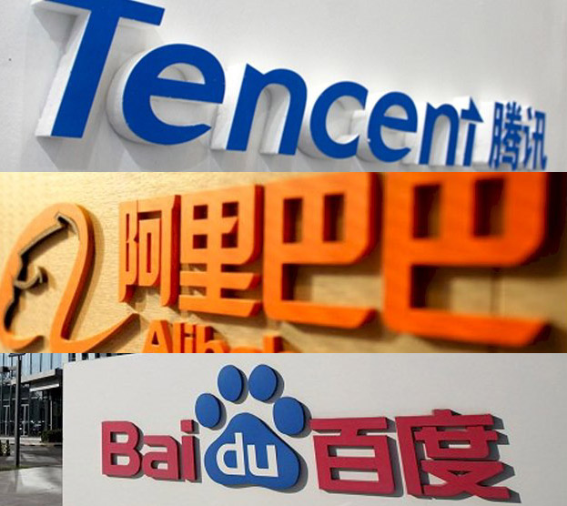 日媒引述中國業內知情人士消息指出，中國監管機構已經要求大型科技公司不准提供ChatGPT服務。圖為中國網路三巨頭：阿里巴巴、騰訊、百度。（資料照 / 合成圖）