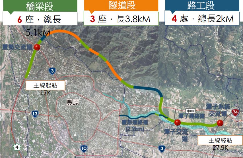 大台中環線最後一哩路，林佳龍指國4豐潭段2022年通車。圖為國4豐潭段路線圖。(圖取自高速公路局)