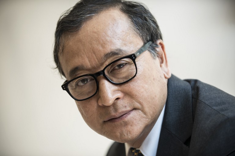 流亡法國的柬埔寨救國黨(CNRP)主席山嵐西(Sam Rainsy)。(AFP)