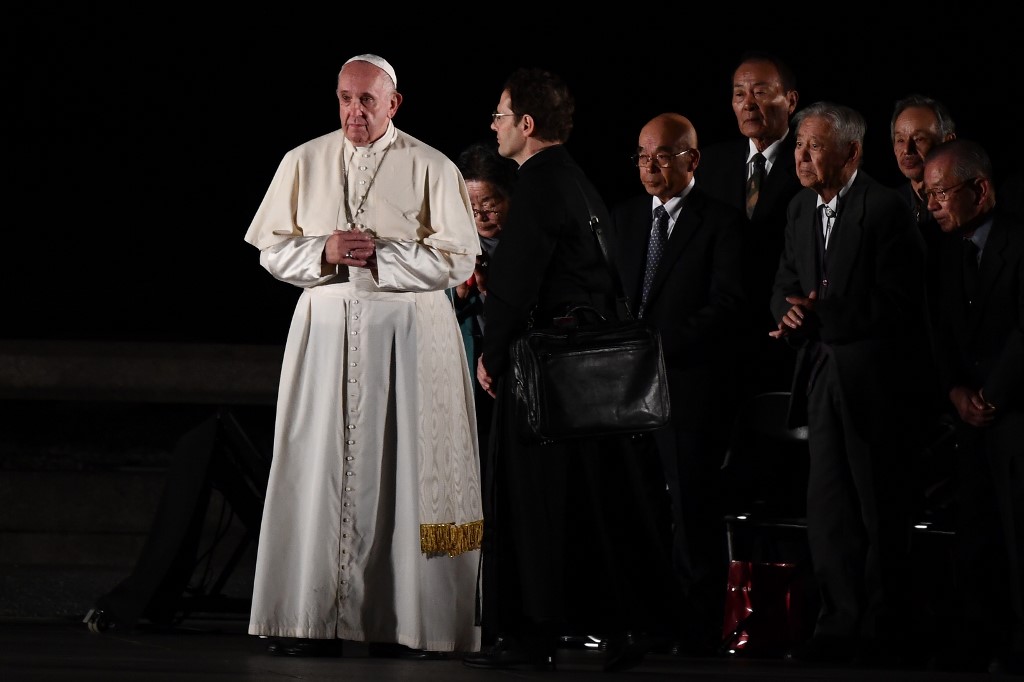 教宗方濟各(Pope Francis)24日在日本廣島主持彌撒。(AFP)