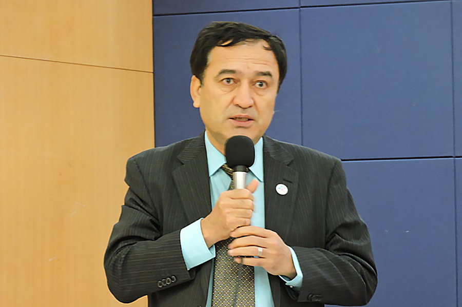 日本維吾爾協會會長伊里哈木呼籲台灣要守護民主自由，團結一致，將自由民主擴散到亞洲和全世界。圖：林世昌 攝