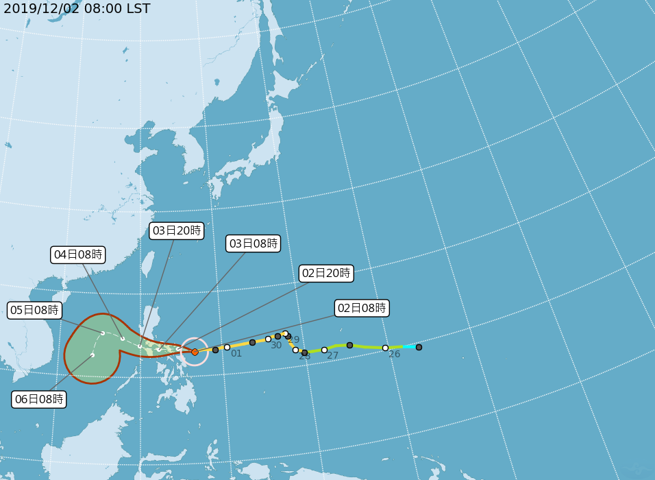 颱風北冕(Typhoon Kammuri)繼續朝菲律賓前進。(圖：中央氣象局提供)