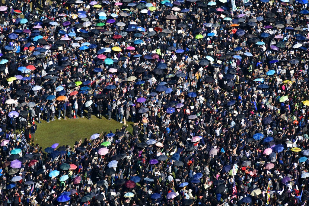香港民間人權陣線發起的「國際人權日遊行」。(AFP)