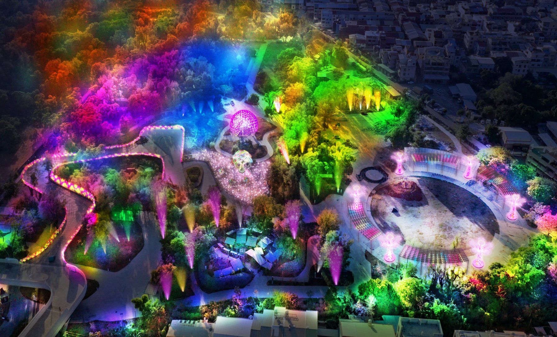 明年觀光局負責的中央燈區以「森林奇幻境地」為布展主題，此為展區模擬圖。(觀光局提供)