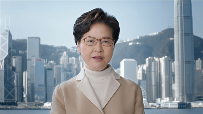 2019年最後一天，香港特首林鄭月娥透過影片向港人發表談話，指香港今年面對前所未有的嚴峻挑戰，但相信香港可以克服困難，重新出發。（政府新聞處影片截圖）