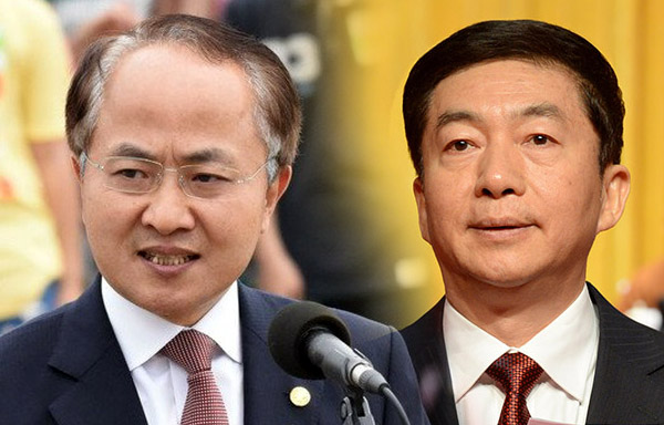 中國官媒4日發出，其中顯示，中國全國人大財經委副主任委員駱惠寧(右)出任駐香港特別行政區聯絡辦公室主任，免除現任中聯辦主任王志民(左)職務。(合成資料照 / 中央社 / 山西人大網)