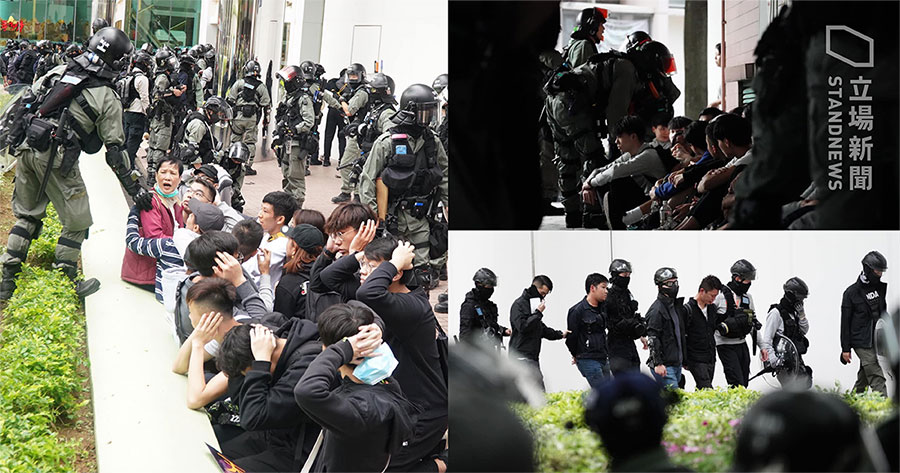 「反水貨客」遊行結束後，仍有民眾繼續往周邊商場前進，警方包圍截查數十人。（立場新聞提供）