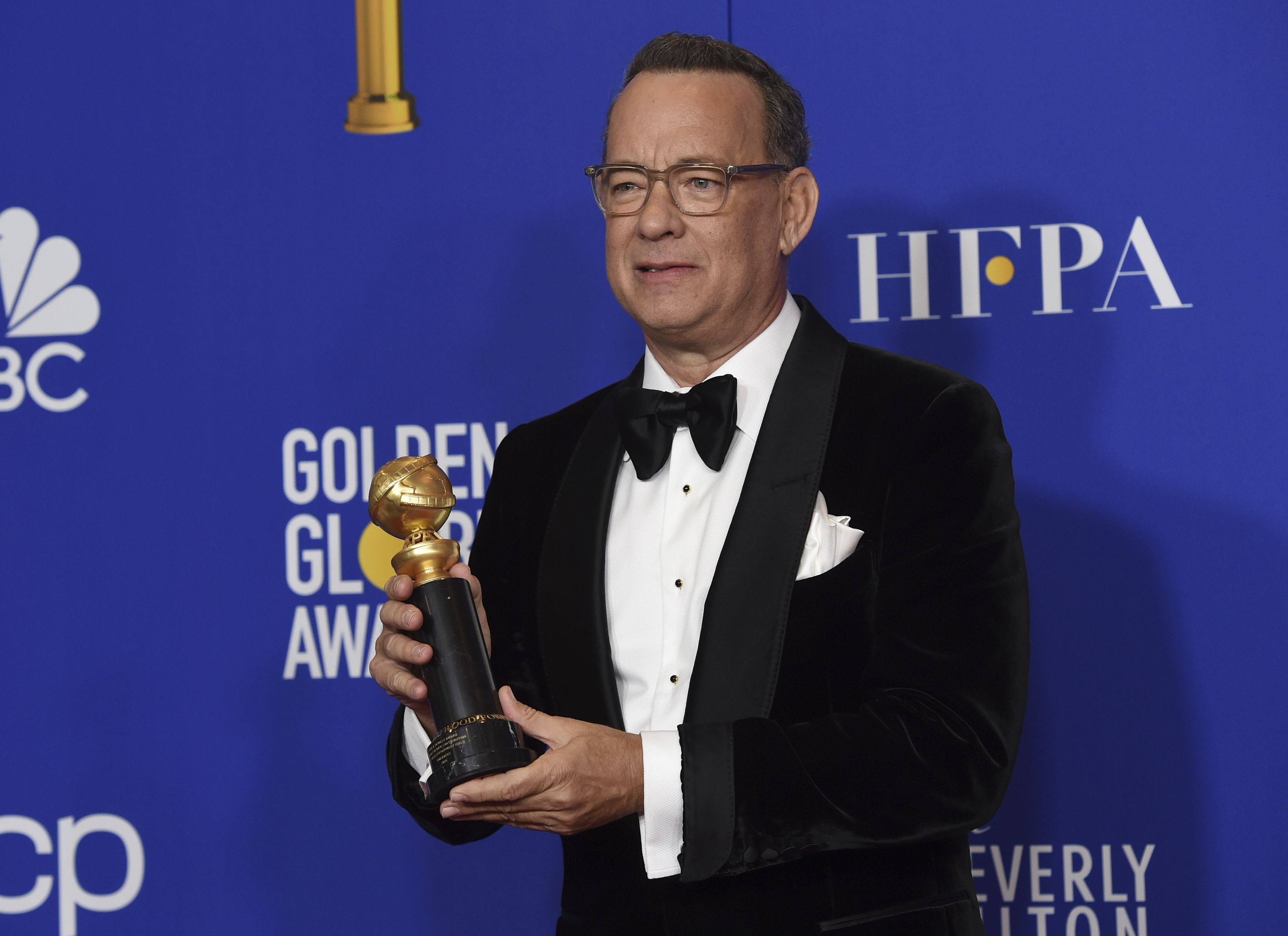 影帝湯姆漢克斯(Tom Hanks)榮獲金球獎終身成就獎。(美聯社/達志影像)